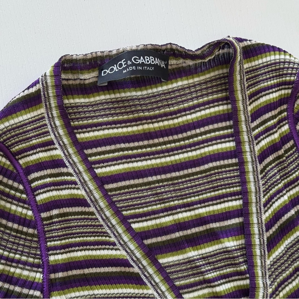 Dolce & Gabbana Striped Long Cardigan with Purple Accents, Size 38 - Picture 2 of 10